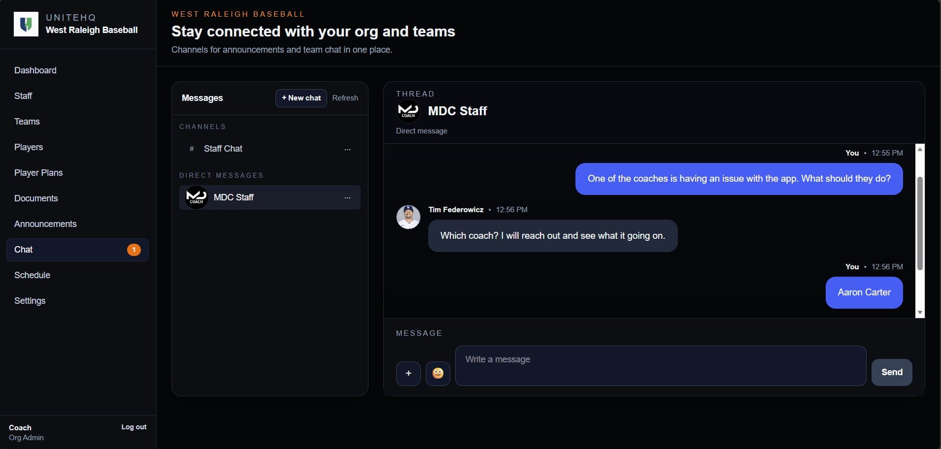 Team communication view